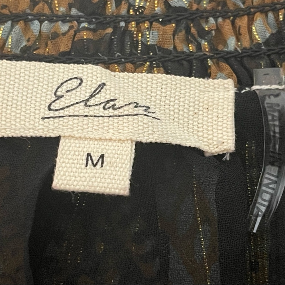 Elan Maxi Med. Dress Tiered Sheer Lined 3/4 Sleeve Metalic Gold Fairy Whimsical - Picture 8 of 14